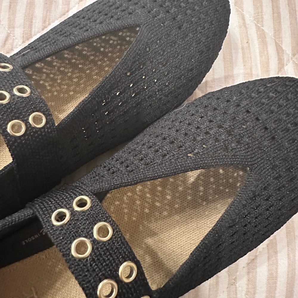 Rothy's Black Bouclé Mary Jane Flats with Gold Buckle - Picture 5 of 7